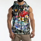 Personalized Collingwood Football Magpies Sleeveless Zip Hoodie Tropical Hibiscus Flowers - Pacific Fusion Style