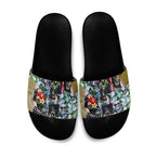 Personalized Collingwood Football Magpies Slide Sandals Tropical Hibiscus Flowers - Pacific Fusion Style