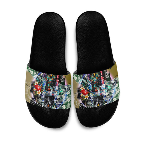 Personalized Collingwood Football Magpies Slide Sandals Tropical Hibiscus Flowers - Pacific Fusion Style