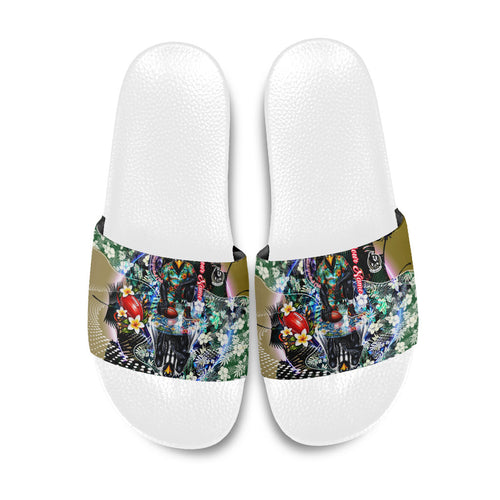 Personalized Collingwood Football Magpies Slide Sandals Tropical Hibiscus Flowers - Pacific Fusion Style