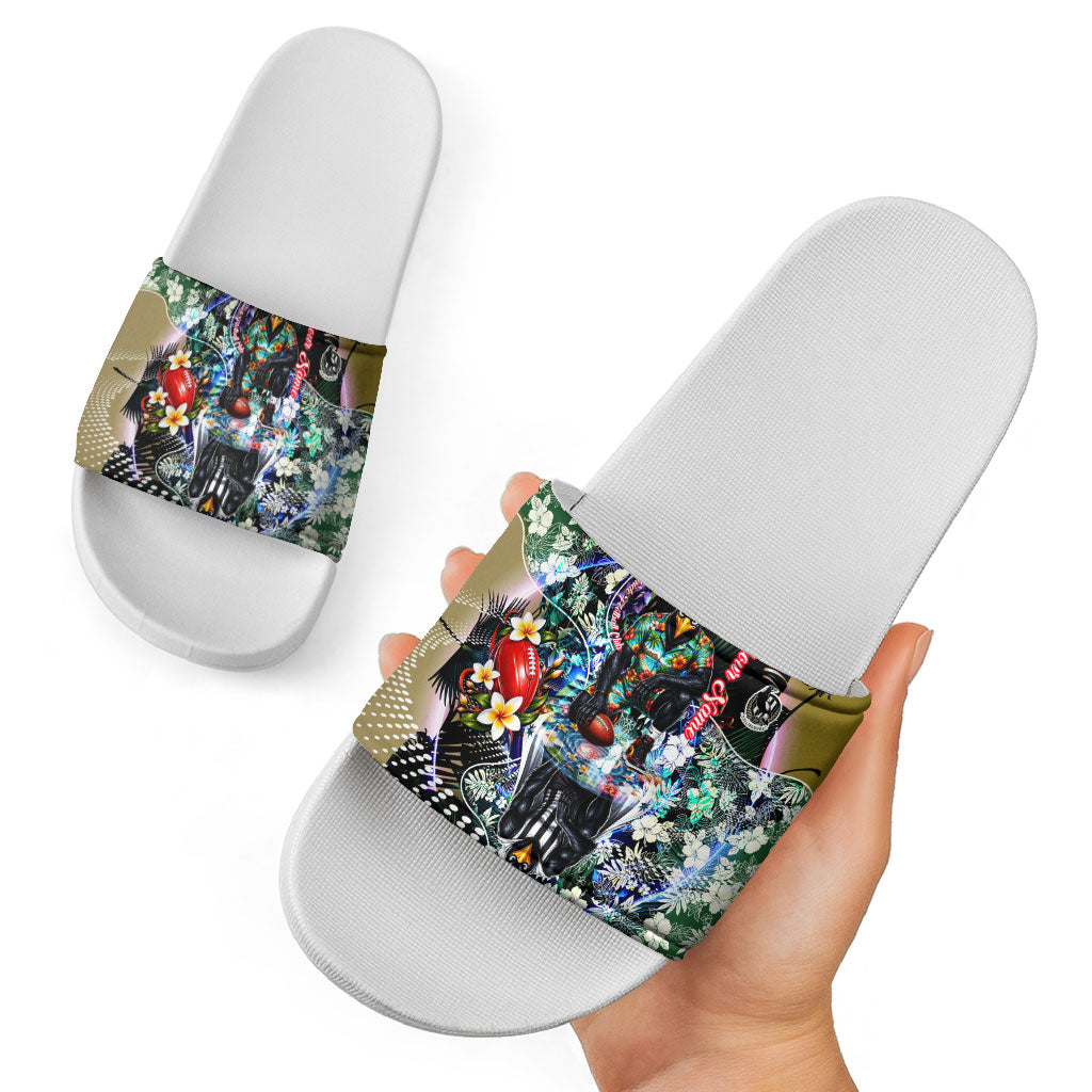 Personalized Collingwood Football Magpies Slide Sandals Tropical Hibiscus Flowers - Pacific Fusion Style
