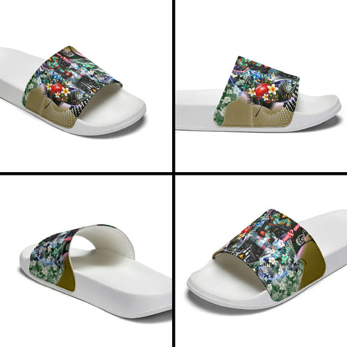 Personalized Collingwood Football Magpies Slide Sandals Tropical Hibiscus Flowers - Pacific Fusion Style