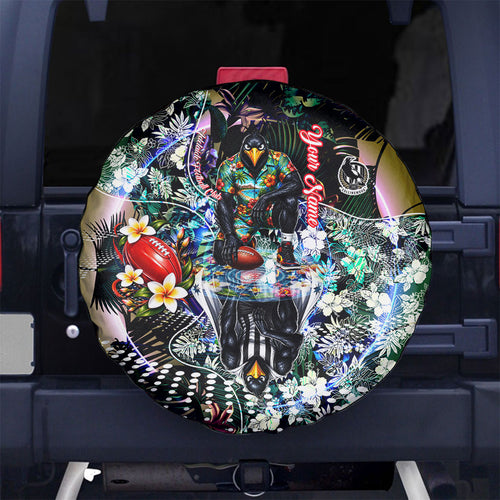 Personalized Collingwood Football Magpies Spare Tire Cover Tropical Hibiscus Flowers - Pacific Fusion Style
