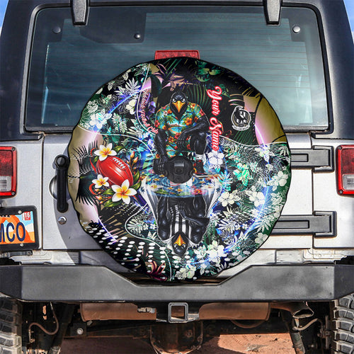 Personalized Collingwood Football Magpies Spare Tire Cover Tropical Hibiscus Flowers - Pacific Fusion Style