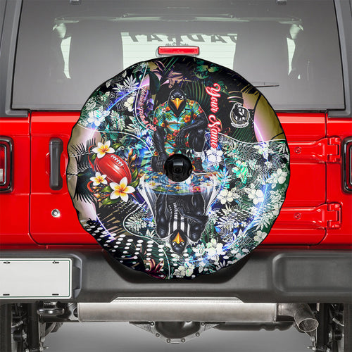 Personalized Collingwood Football Magpies Spare Tire Cover Tropical Hibiscus Flowers - Pacific Fusion Style