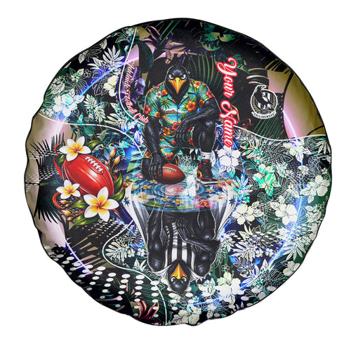 Personalized Collingwood Football Magpies Spare Tire Cover Tropical Hibiscus Flowers - Pacific Fusion Style