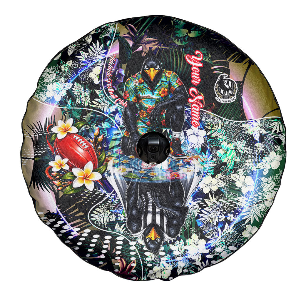 Personalized Collingwood Football Magpies Spare Tire Cover Tropical Hibiscus Flowers - Pacific Fusion Style