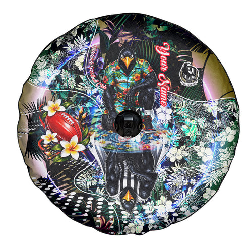 Personalized Collingwood Football Magpies Spare Tire Cover Tropical Hibiscus Flowers - Pacific Fusion Style