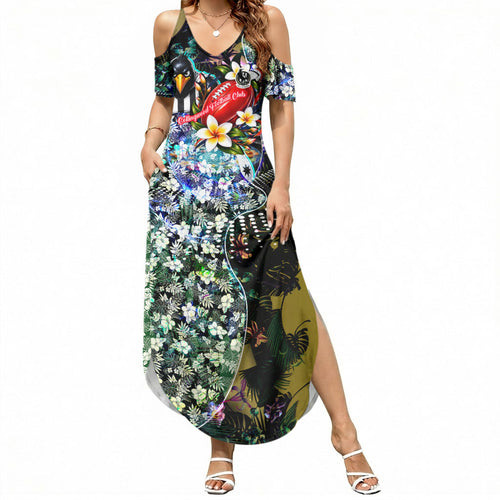 Personalized Collingwood Football Magpies Summer Maxi Dress Tropical Hibiscus Flowers - Pacific Fusion Style