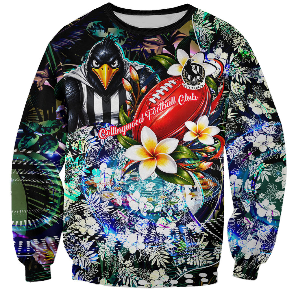 Personalized Collingwood Football Magpies Sweatshirt Tropical Hibiscus Flowers - Pacific Fusion Style