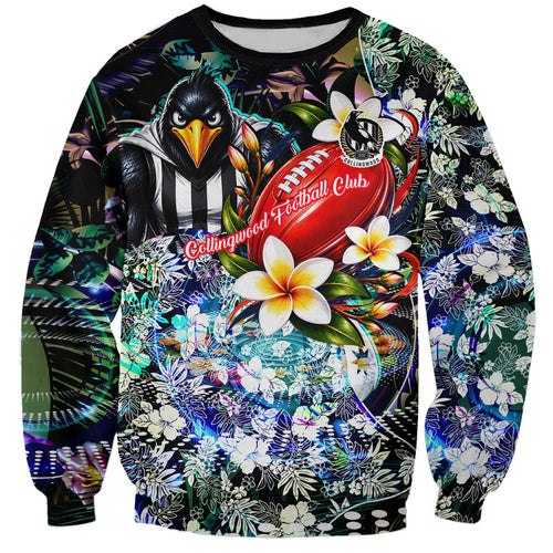 Personalized Collingwood Football Magpies Sweatshirt Tropical Hibiscus Flowers - Pacific Fusion Style