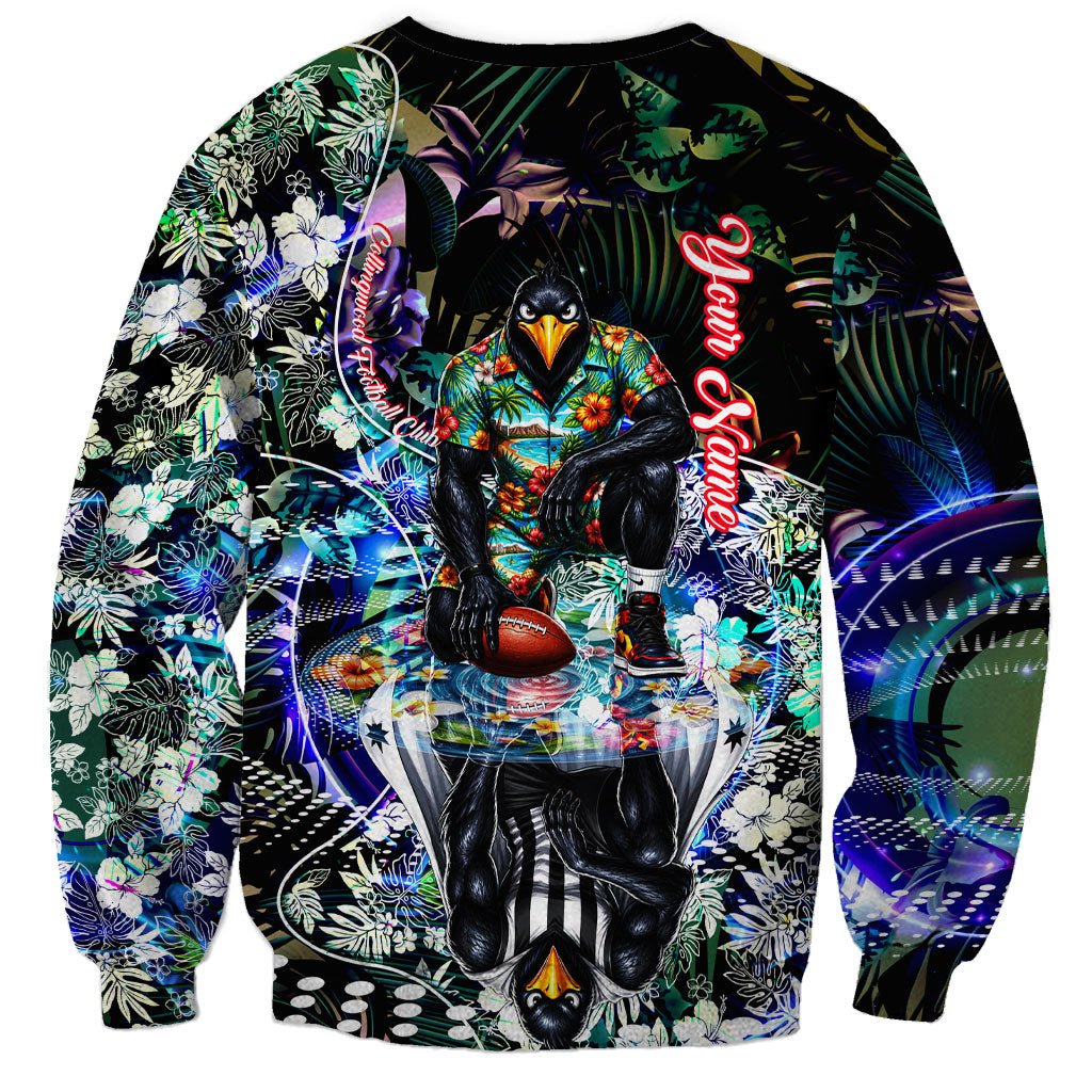 Personalized Collingwood Football Magpies Sweatshirt Tropical Hibiscus Flowers - Pacific Fusion Style