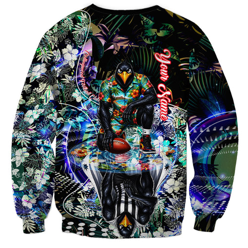 Personalized Collingwood Football Magpies Sweatshirt Tropical Hibiscus Flowers - Pacific Fusion Style