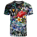 Personalized Collingwood Football Magpies T Shirt Tropical Hibiscus Flowers - Pacific Fusion Style