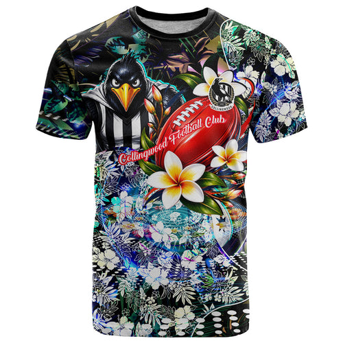 Personalized Collingwood Football Magpies T Shirt Tropical Hibiscus Flowers - Pacific Fusion Style