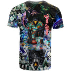 Personalized Collingwood Football Magpies T Shirt Tropical Hibiscus Flowers - Pacific Fusion Style