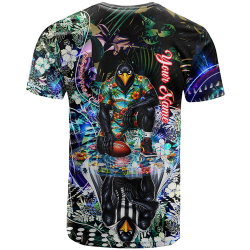 Personalized Collingwood Football Magpies T Shirt Tropical Hibiscus Flowers - Pacific Fusion Style