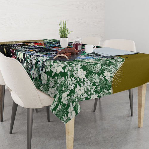 Personalized Collingwood Football Magpies Tablecloth Tropical Hibiscus Flowers - Pacific Fusion Style