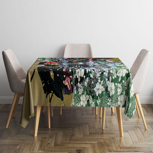 Personalized Collingwood Football Magpies Tablecloth Tropical Hibiscus Flowers - Pacific Fusion Style