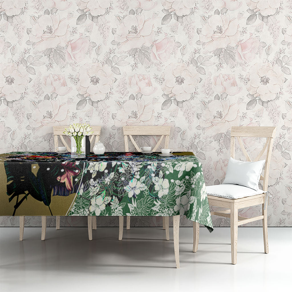 Personalized Collingwood Football Magpies Tablecloth Tropical Hibiscus Flowers - Pacific Fusion Style