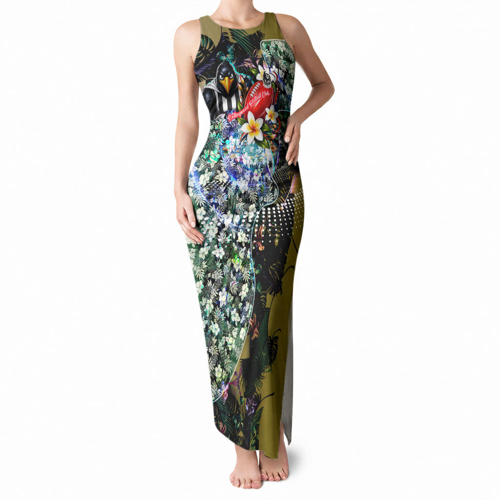 Personalized Collingwood Football Magpies Tank Maxi Dress Tropical Hibiscus Flowers - Pacific Fusion Style