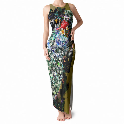 Personalized Collingwood Football Magpies Tank Maxi Dress Tropical Hibiscus Flowers - Pacific Fusion Style