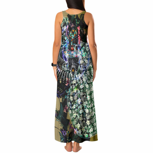 Personalized Collingwood Football Magpies Tank Maxi Dress Tropical Hibiscus Flowers - Pacific Fusion Style