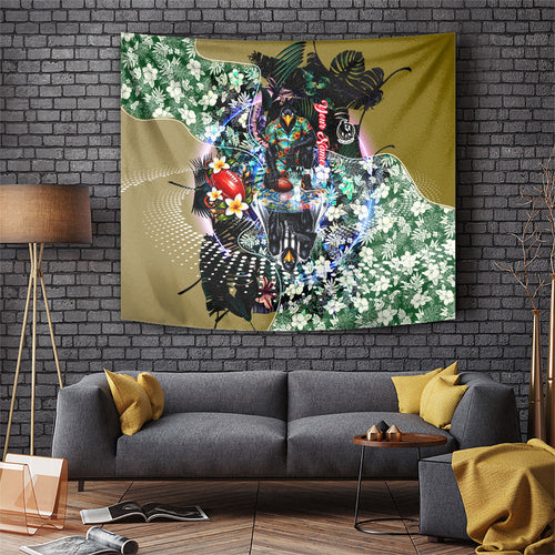 Personalized Collingwood Football Magpies Tapestry Tropical Hibiscus Flowers - Pacific Fusion Style