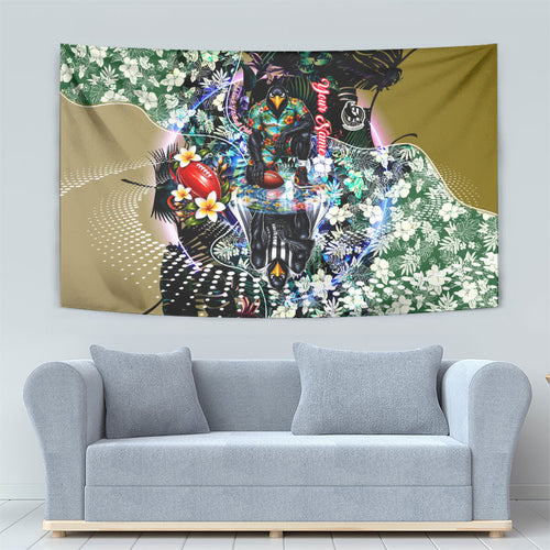 Personalized Collingwood Football Magpies Tapestry Tropical Hibiscus Flowers - Pacific Fusion Style