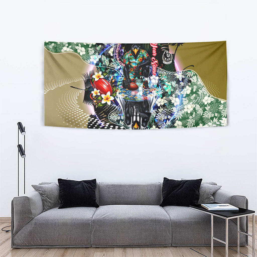 Personalized Collingwood Football Magpies Tapestry Tropical Hibiscus Flowers - Pacific Fusion Style