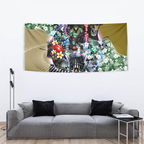 Personalized Collingwood Football Magpies Tapestry Tropical Hibiscus Flowers - Pacific Fusion Style