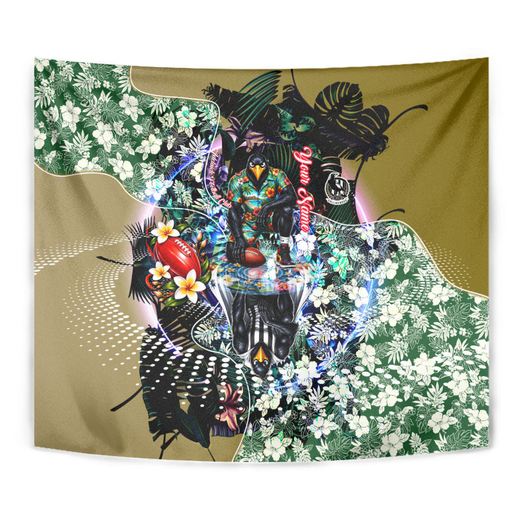 Personalized Collingwood Football Magpies Tapestry Tropical Hibiscus Flowers - Pacific Fusion Style