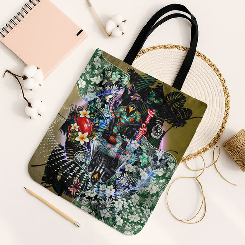 Personalized Collingwood Football Magpies Tote Bag Tropical Hibiscus Flowers - Pacific Fusion Style