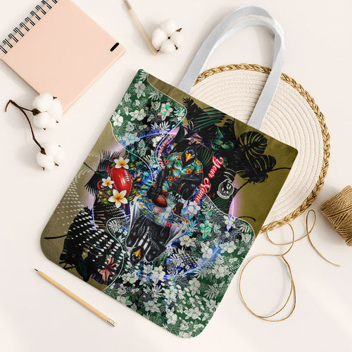 Personalized Collingwood Football Magpies Tote Bag Tropical Hibiscus Flowers - Pacific Fusion Style