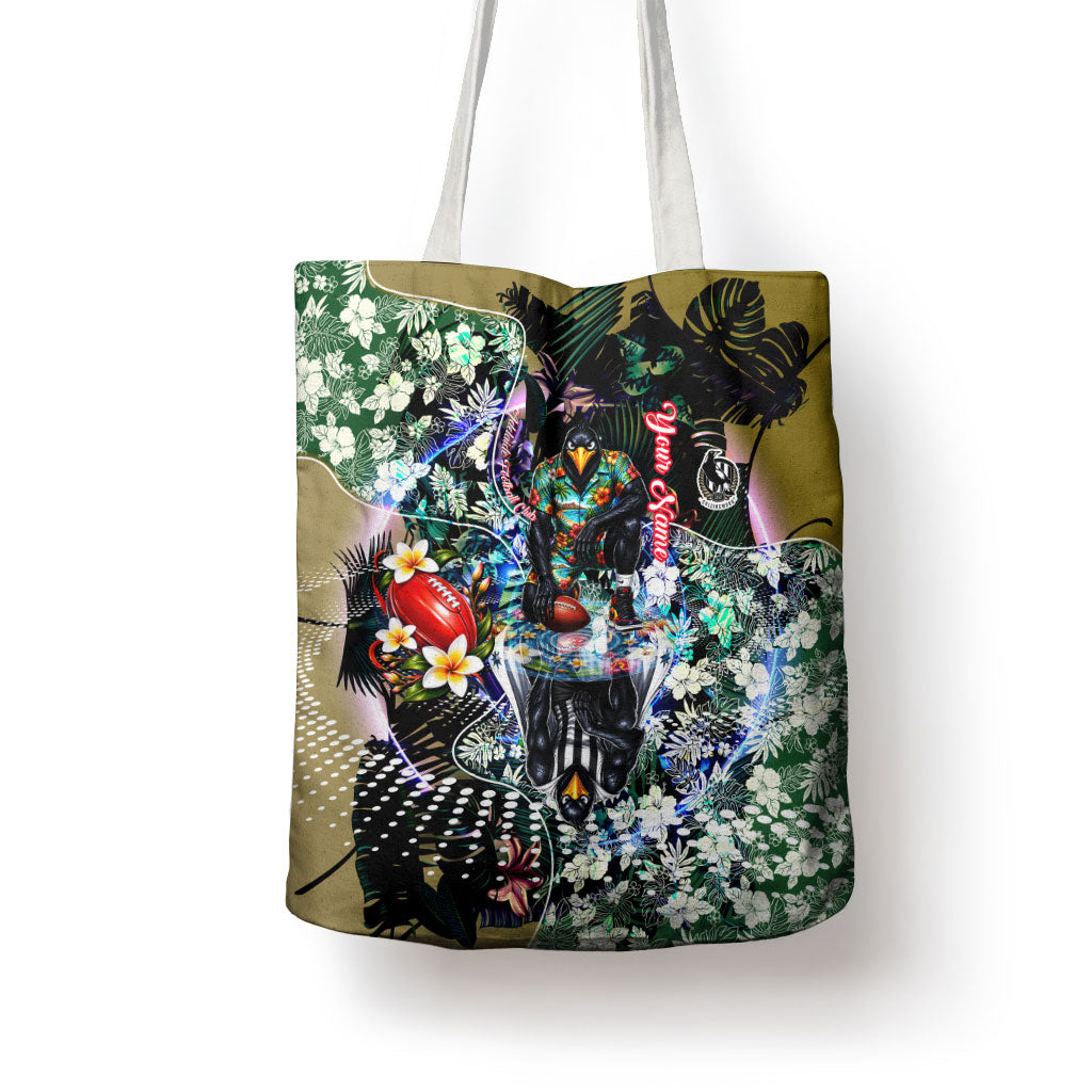 Personalized Collingwood Football Magpies Tote Bag Tropical Hibiscus Flowers - Pacific Fusion Style