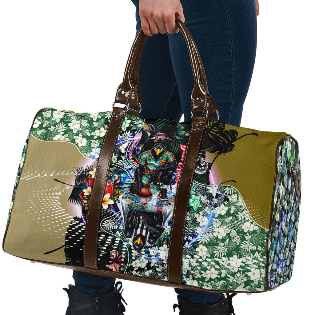 Personalized Collingwood Football Magpies Travel Bag Tropical Hibiscus Flowers - Pacific Fusion Style