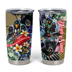 Personalized Collingwood Football Magpies Tumbler Cup Tropical Hibiscus Flowers - Pacific Fusion Style