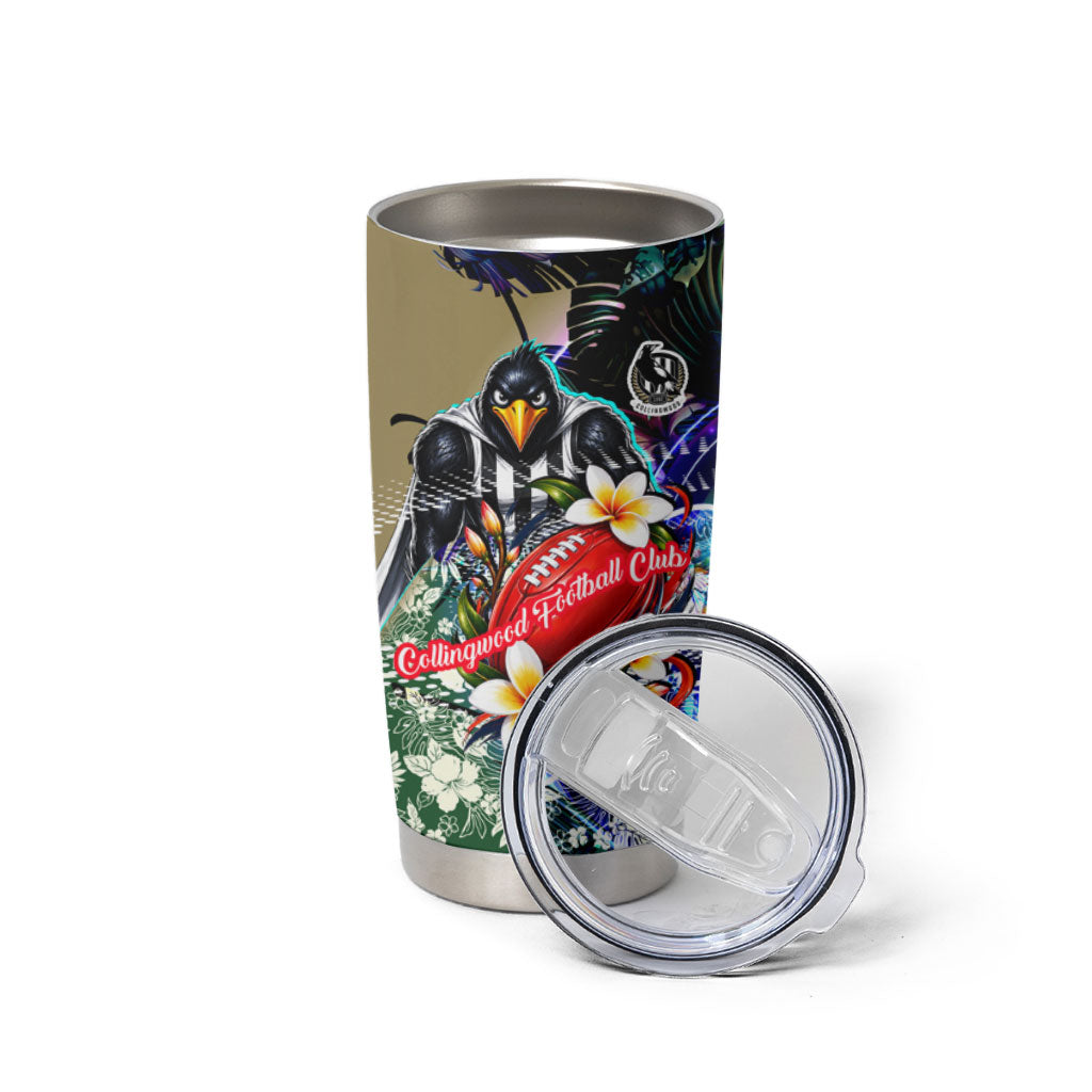 Personalized Collingwood Football Magpies Tumbler Cup Tropical Hibiscus Flowers - Pacific Fusion Style