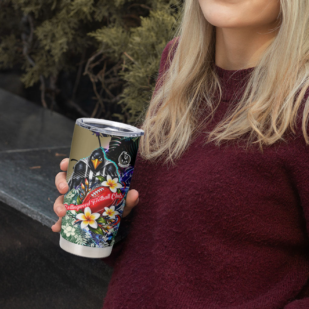Personalized Collingwood Football Magpies Tumbler Cup Tropical Hibiscus Flowers - Pacific Fusion Style