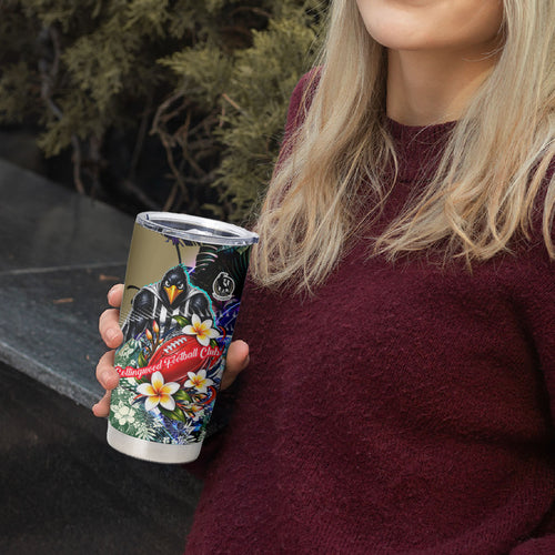 Personalized Collingwood Football Magpies Tumbler Cup Tropical Hibiscus Flowers - Pacific Fusion Style