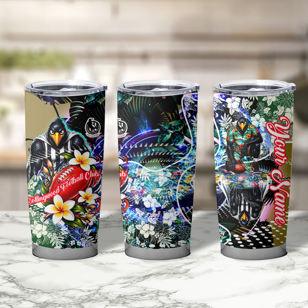 Personalized Collingwood Football Magpies Tumbler Cup Tropical Hibiscus Flowers - Pacific Fusion Style