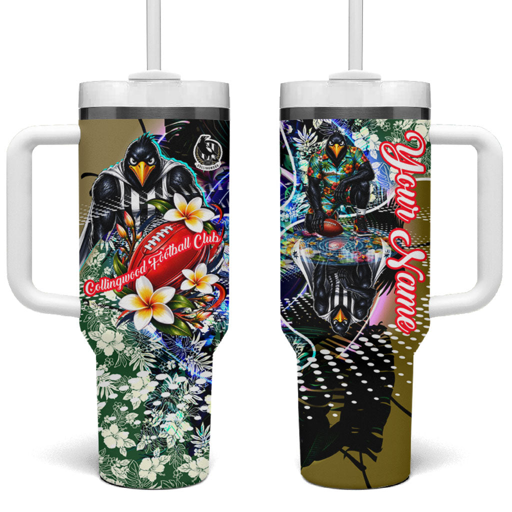 Personalized Collingwood Football Magpies Tumbler With Handle Tropical Hibiscus Flowers - Pacific Fusion Style