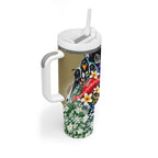 Personalized Collingwood Football Magpies Tumbler With Handle Tropical Hibiscus Flowers - Pacific Fusion Style