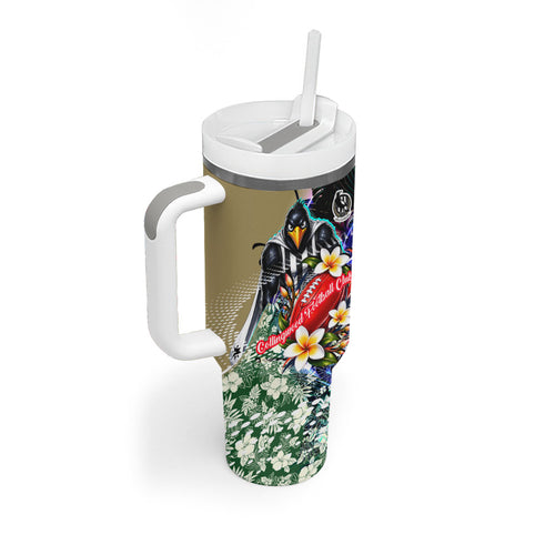 Personalized Collingwood Football Magpies Tumbler With Handle Tropical Hibiscus Flowers - Pacific Fusion Style