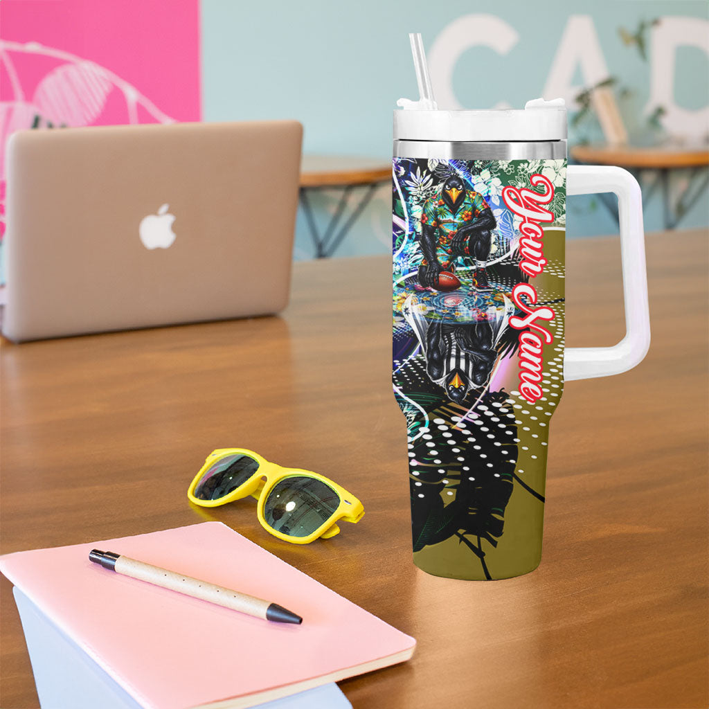 Personalized Collingwood Football Magpies Tumbler With Handle Tropical Hibiscus Flowers - Pacific Fusion Style
