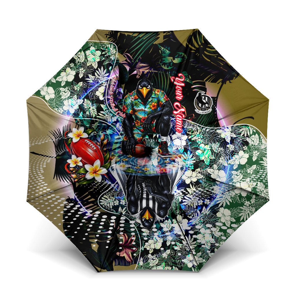 Personalized Collingwood Football Magpies Umbrella Tropical Hibiscus Flowers - Pacific Fusion Style