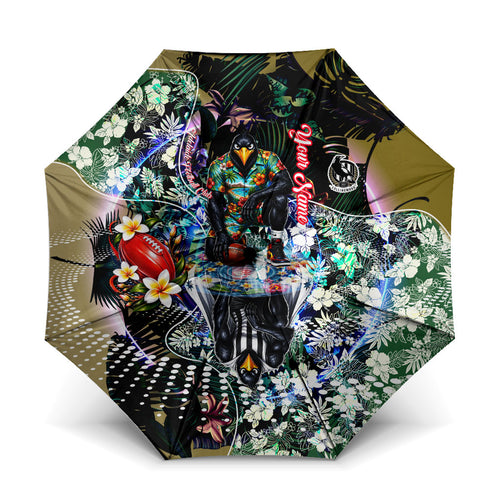 Personalized Collingwood Football Magpies Umbrella Tropical Hibiscus Flowers - Pacific Fusion Style