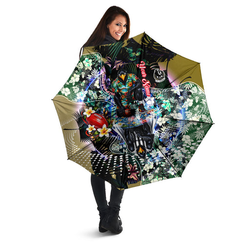 Personalized Collingwood Football Magpies Umbrella Tropical Hibiscus Flowers - Pacific Fusion Style