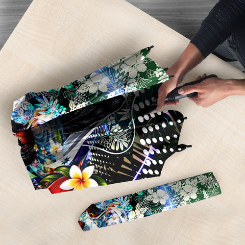 Personalized Collingwood Football Magpies Umbrella Tropical Hibiscus Flowers - Pacific Fusion Style