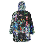 Personalized Collingwood Football Magpies Wearable Blanket Hoodie Tropical Hibiscus Flowers - Pacific Fusion Style